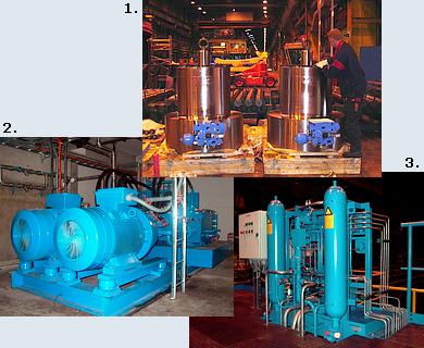 1. The new cylinders are unpacked 2. Hydraulic power unit, 2 pumps on a motor shaft 3. Valve stand on the mill